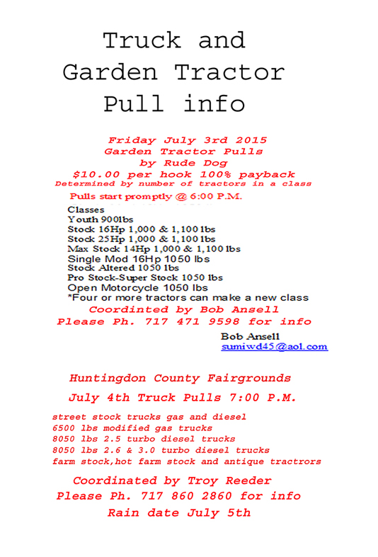 2015 Truck and Tractor Pull Info